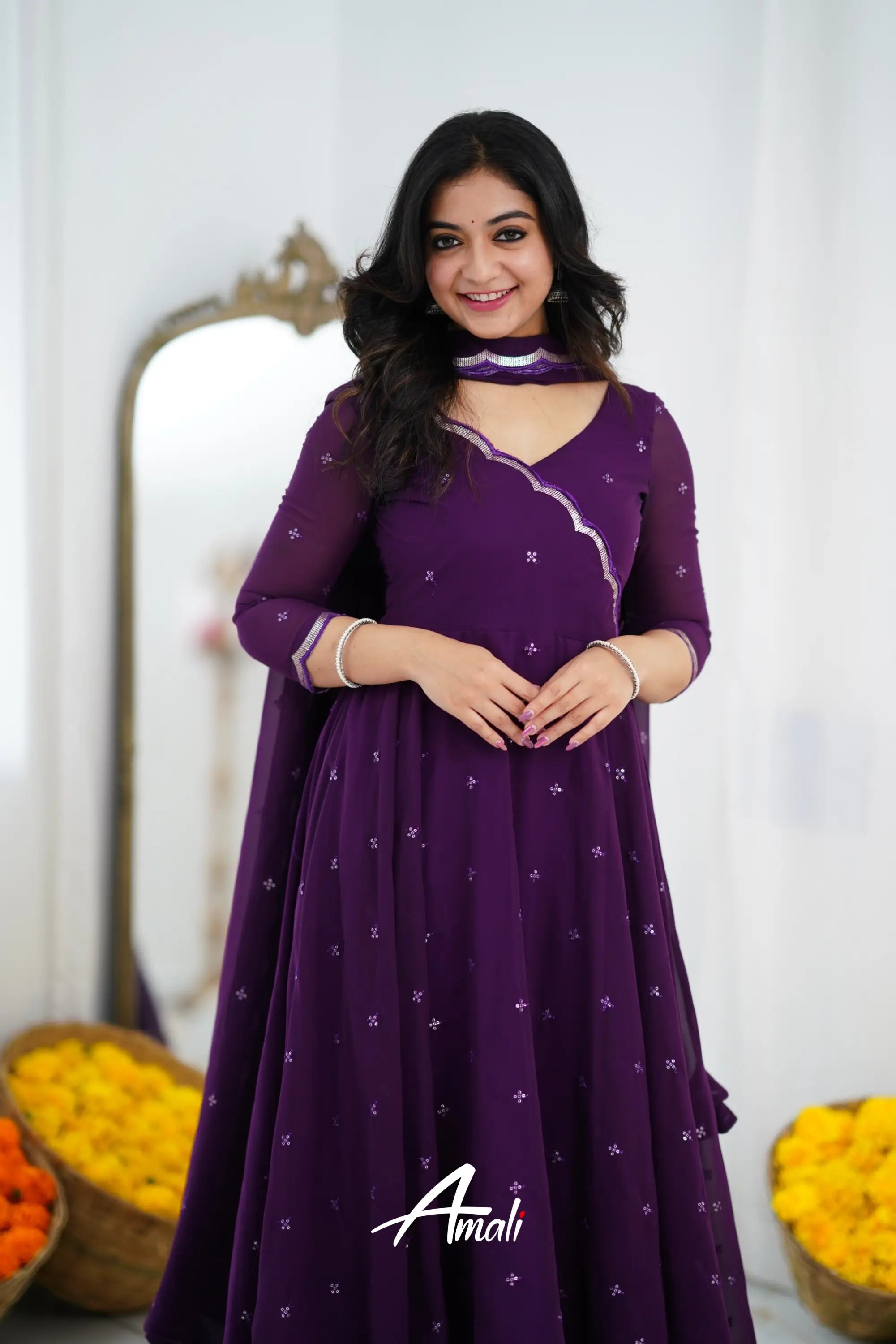 Dark Plum Georgette Anarkali Anarkalis