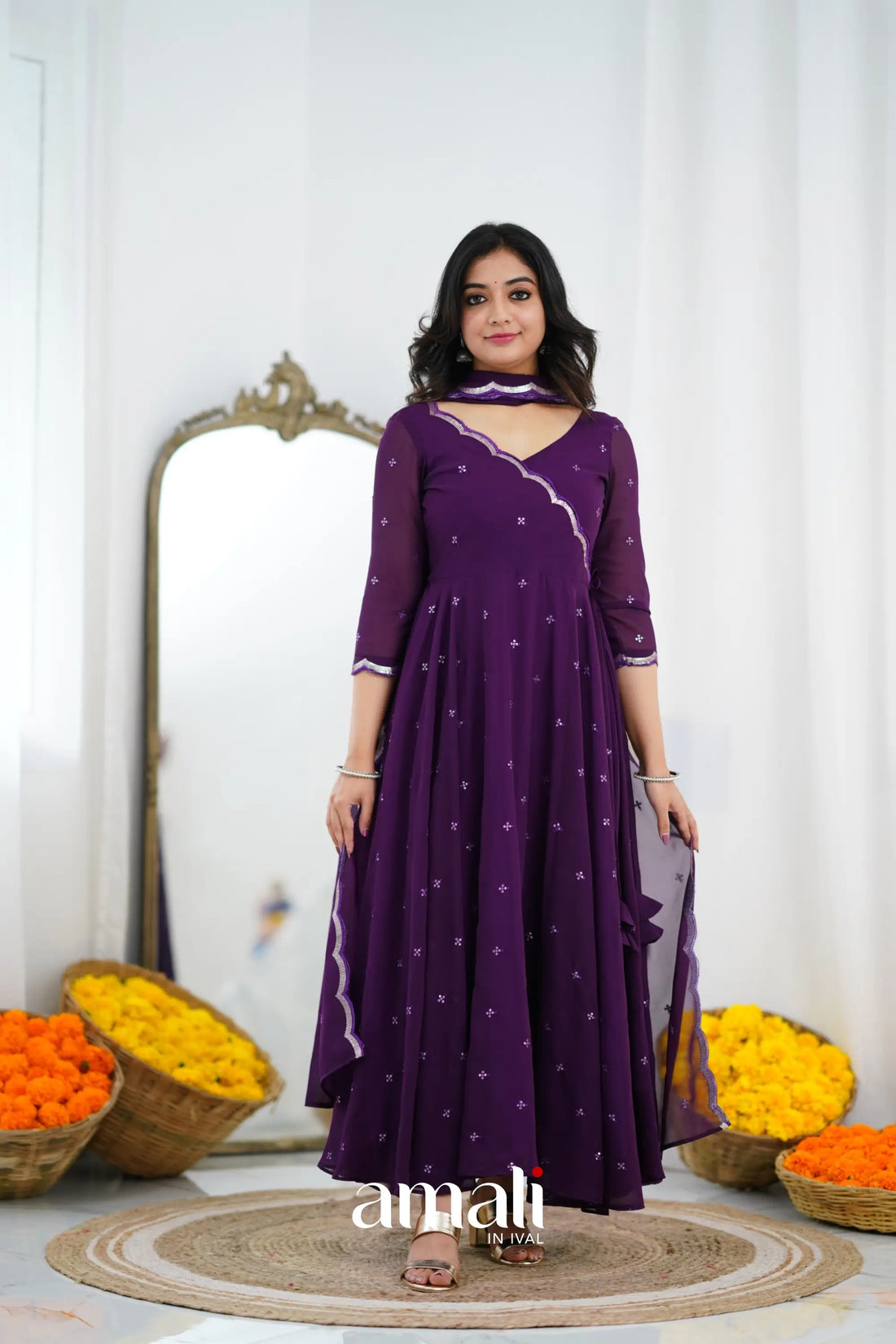 Dark Plum Georgette Anarkali Anarkalis