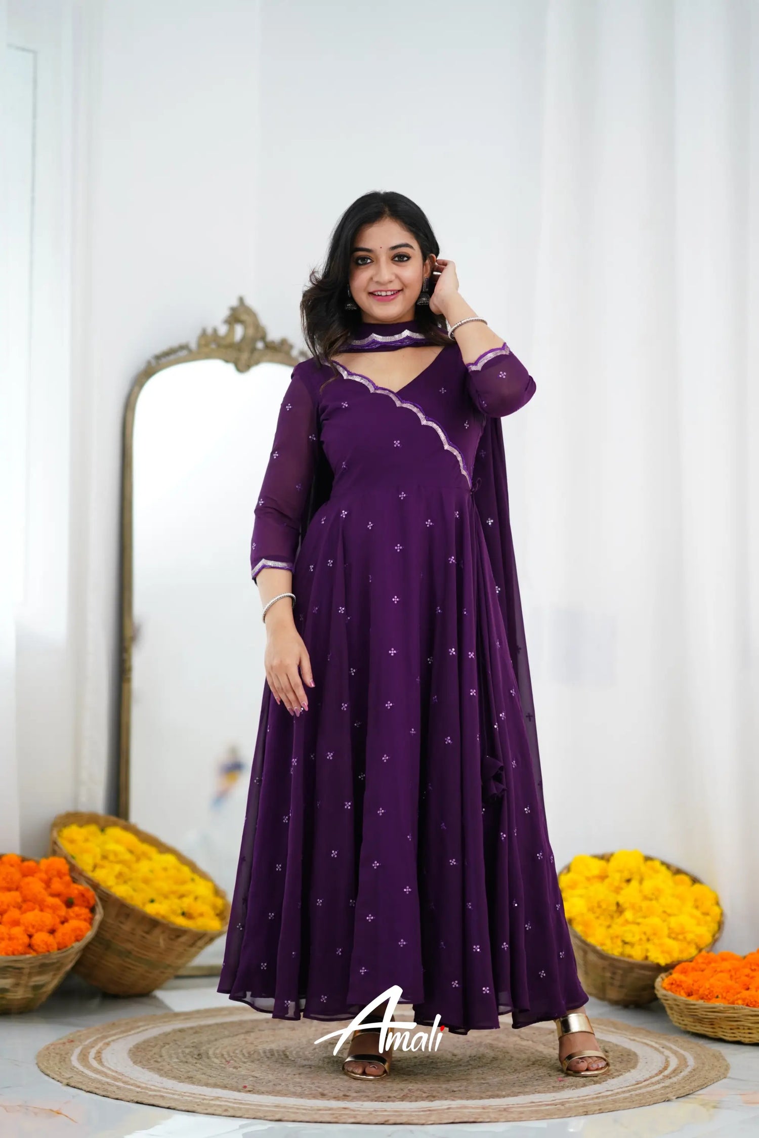 Dark Plum Georgette Anarkali Anarkalis