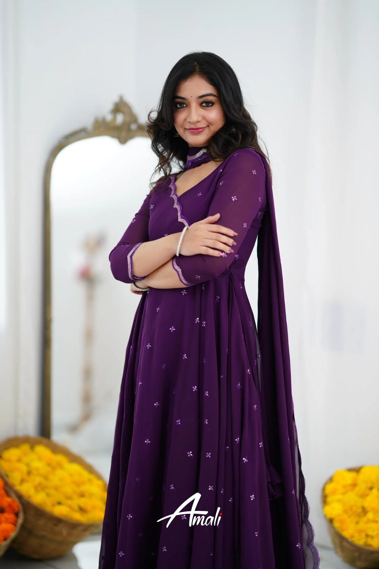 Dark Plum Georgette Anarkali Anarkalis