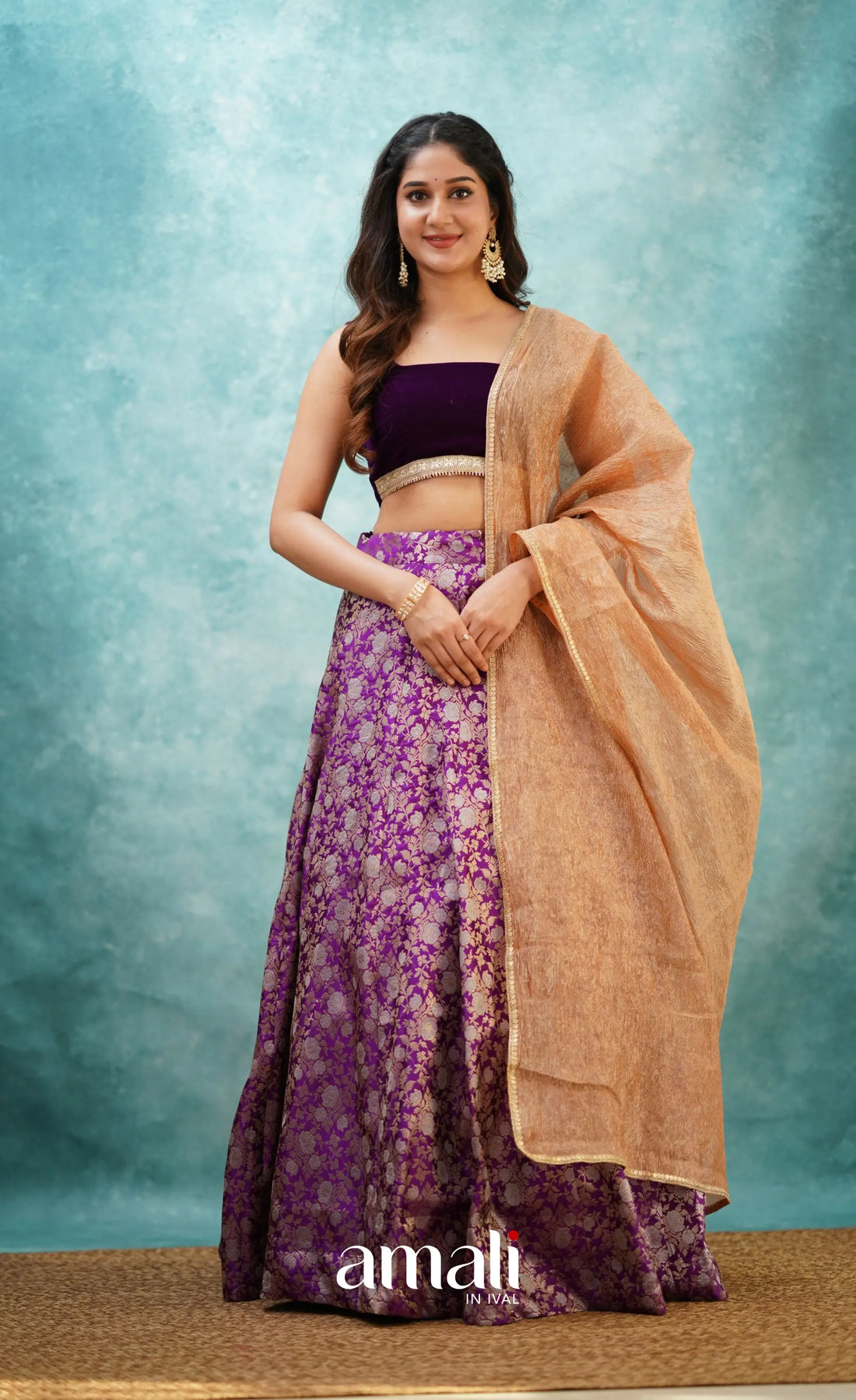 Dark Purple Crop Top And Skirt