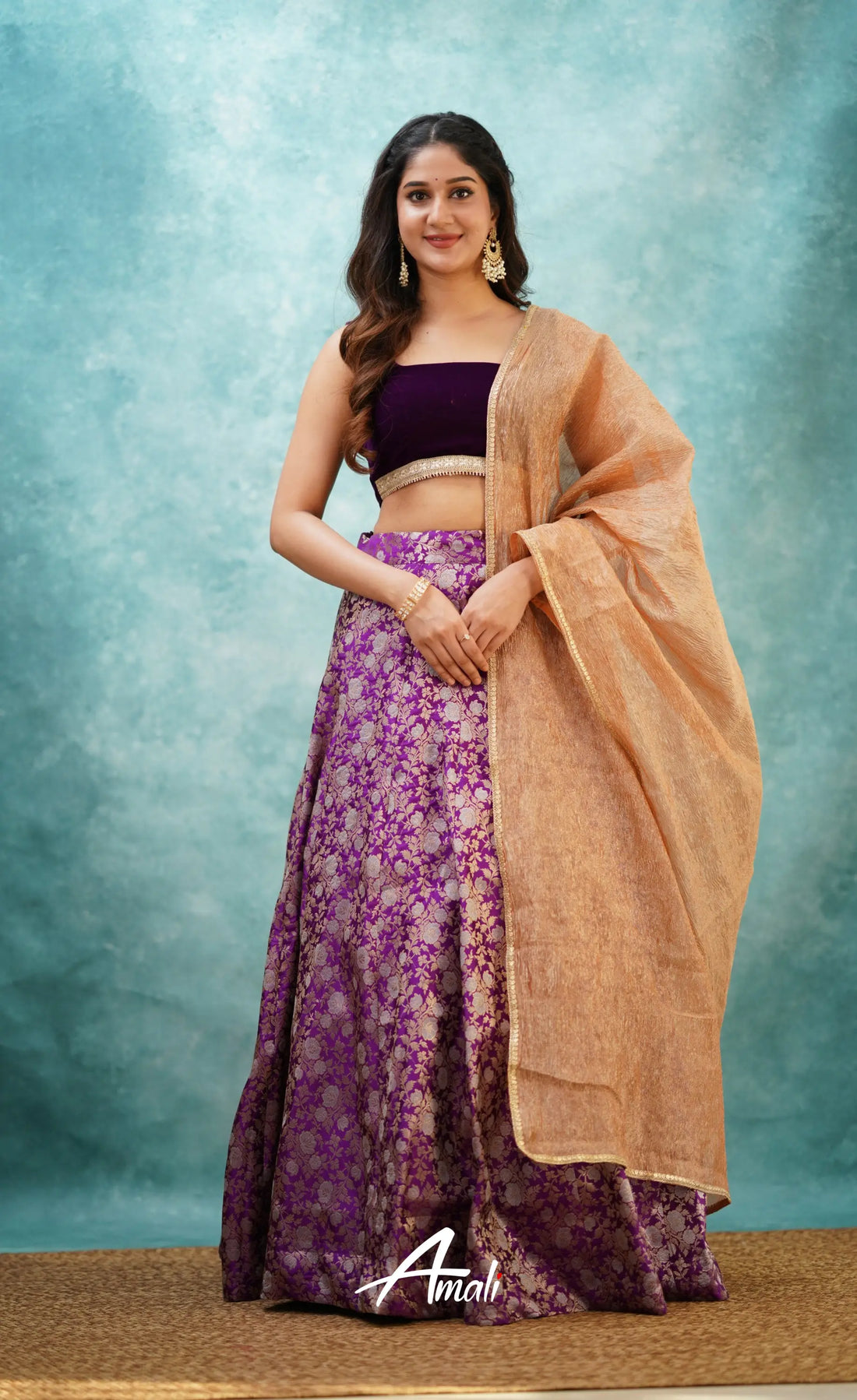 Dark Purple Crop Top And Skirt