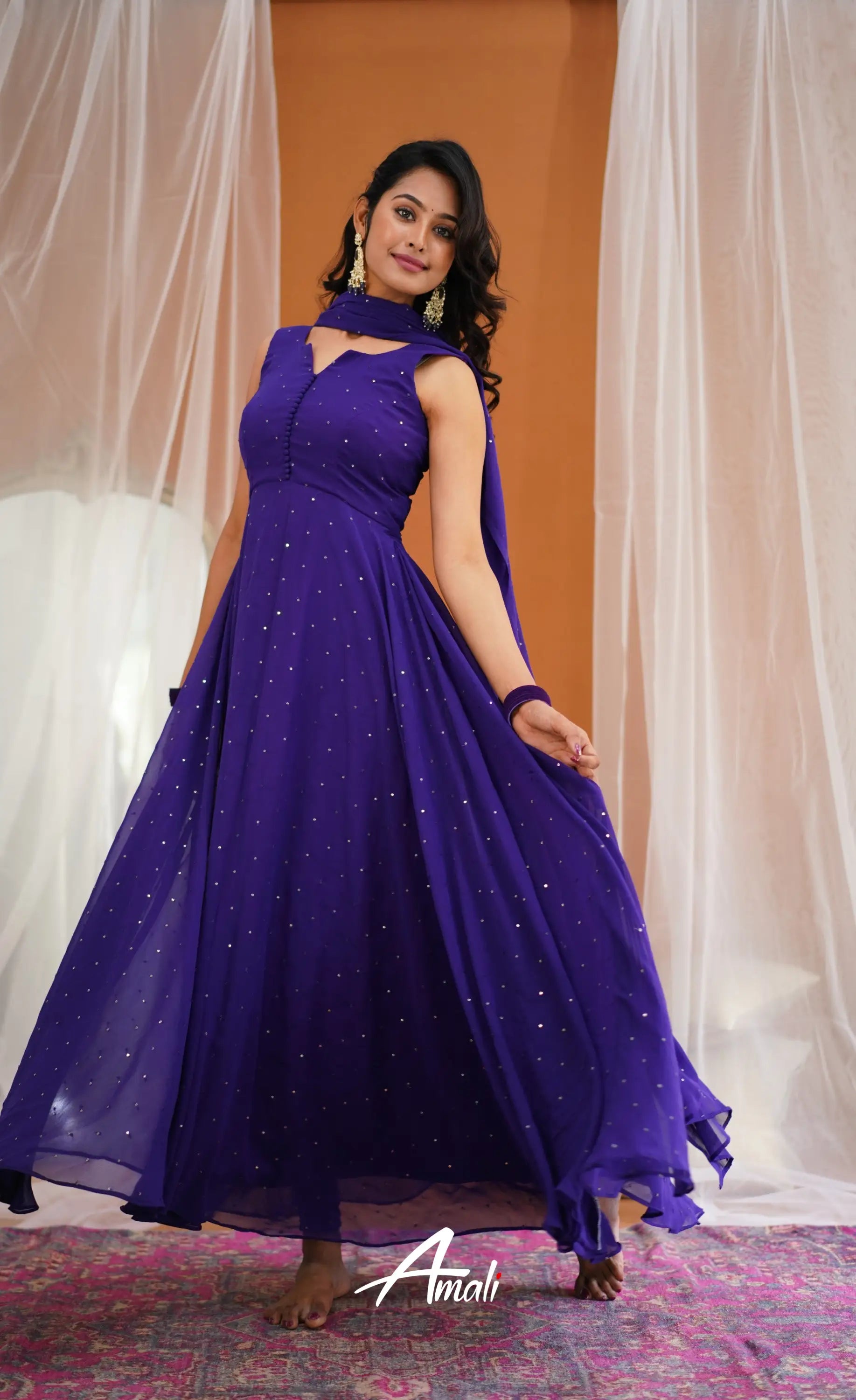 Dark Purple Georgette Anarkali Anarkalis