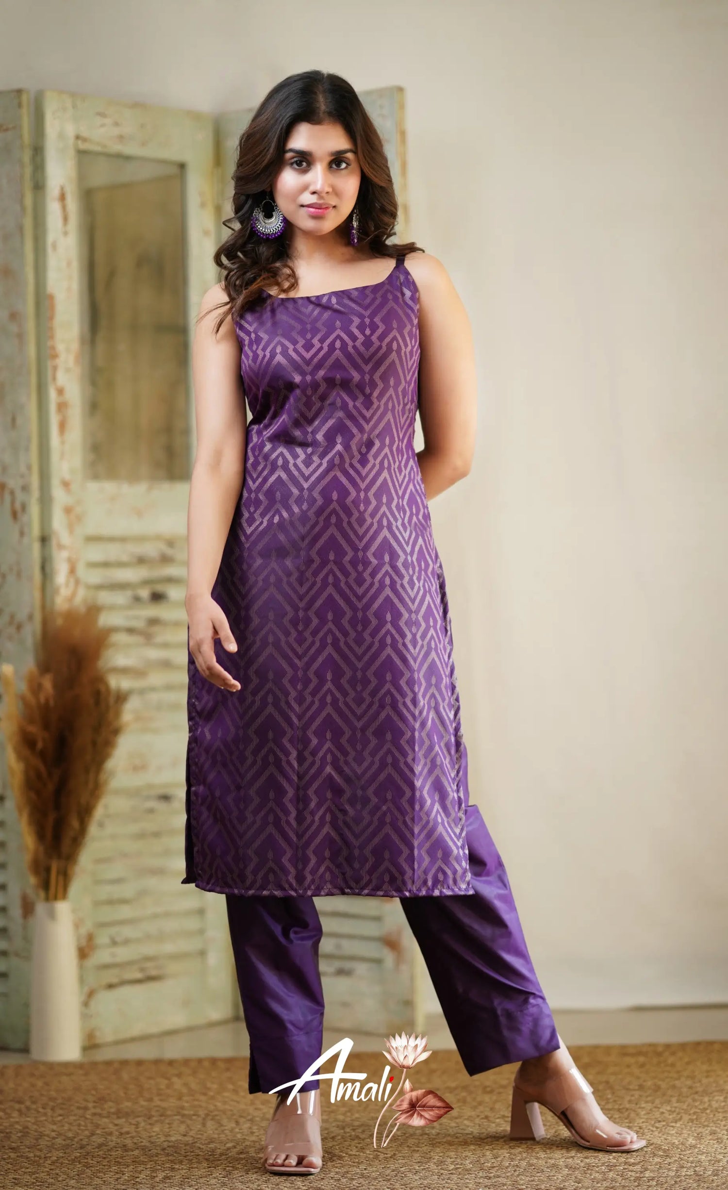Dark Purple Unstitched Semi Kanchipuram Silk Salwar