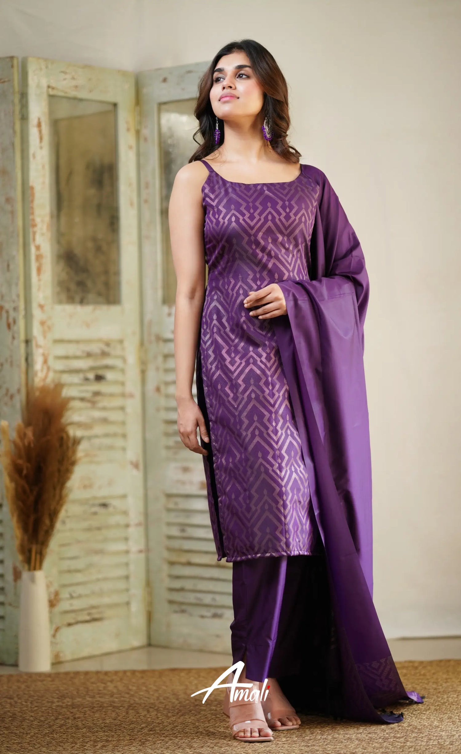 Dark Purple Unstitched Semi Kanchipuram Silk Salwar