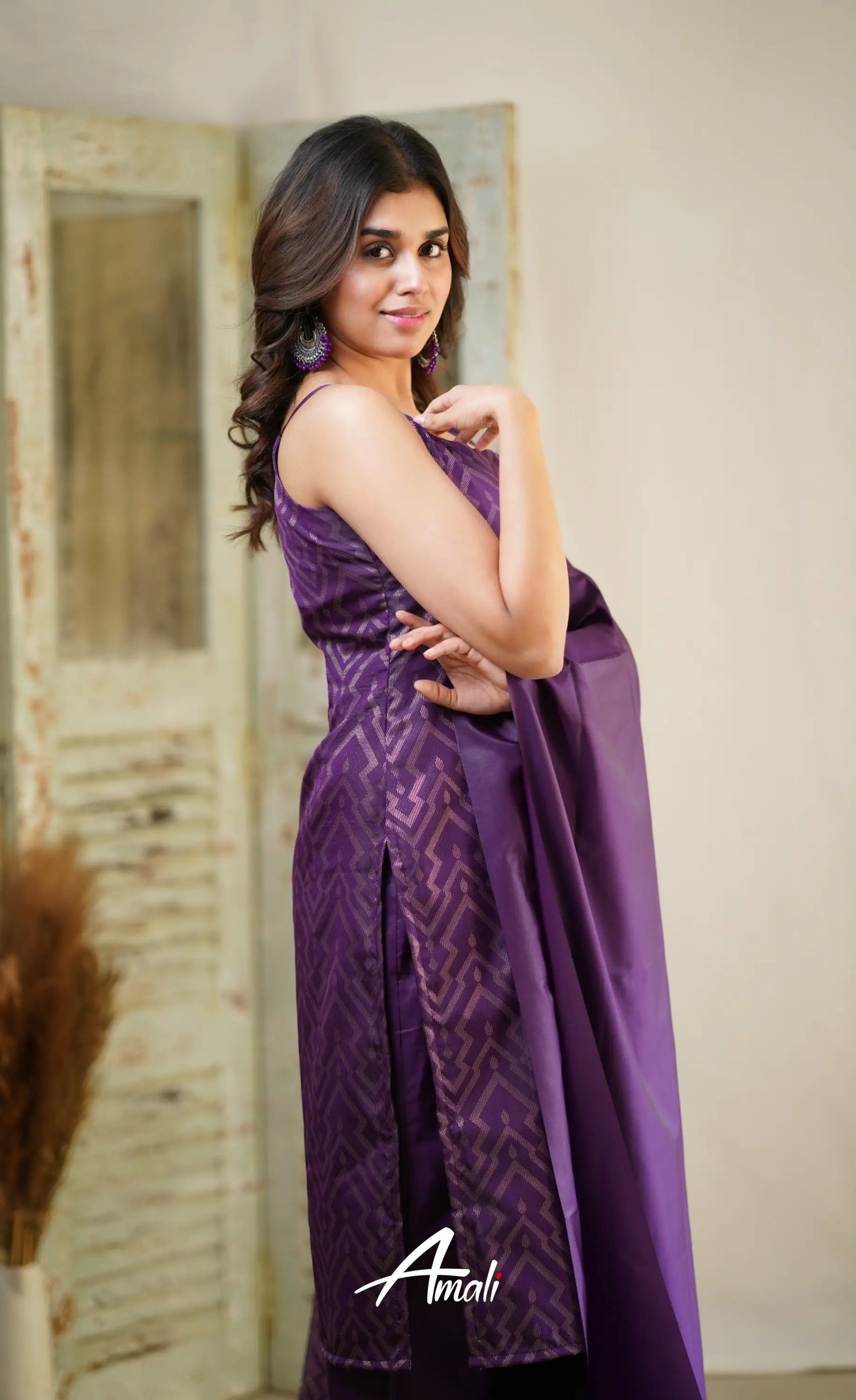 Dark Purple Unstitched Semi Kanchipuram Silk Salwar