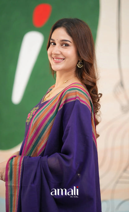 Dark Purplish Blue and Multicolours Narayanpet Cotton Anarkali - Anarkalis