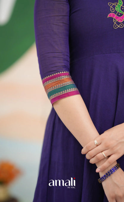 Dark Purplish Blue and Multicolours Narayanpet Cotton Anarkali - Anarkalis