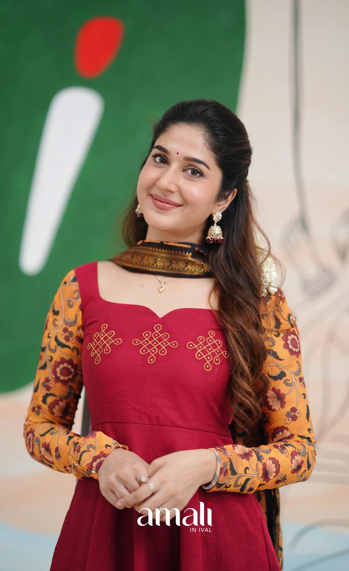 Dark Red and Black Chettinad Cotton Anarkali Anarkalis