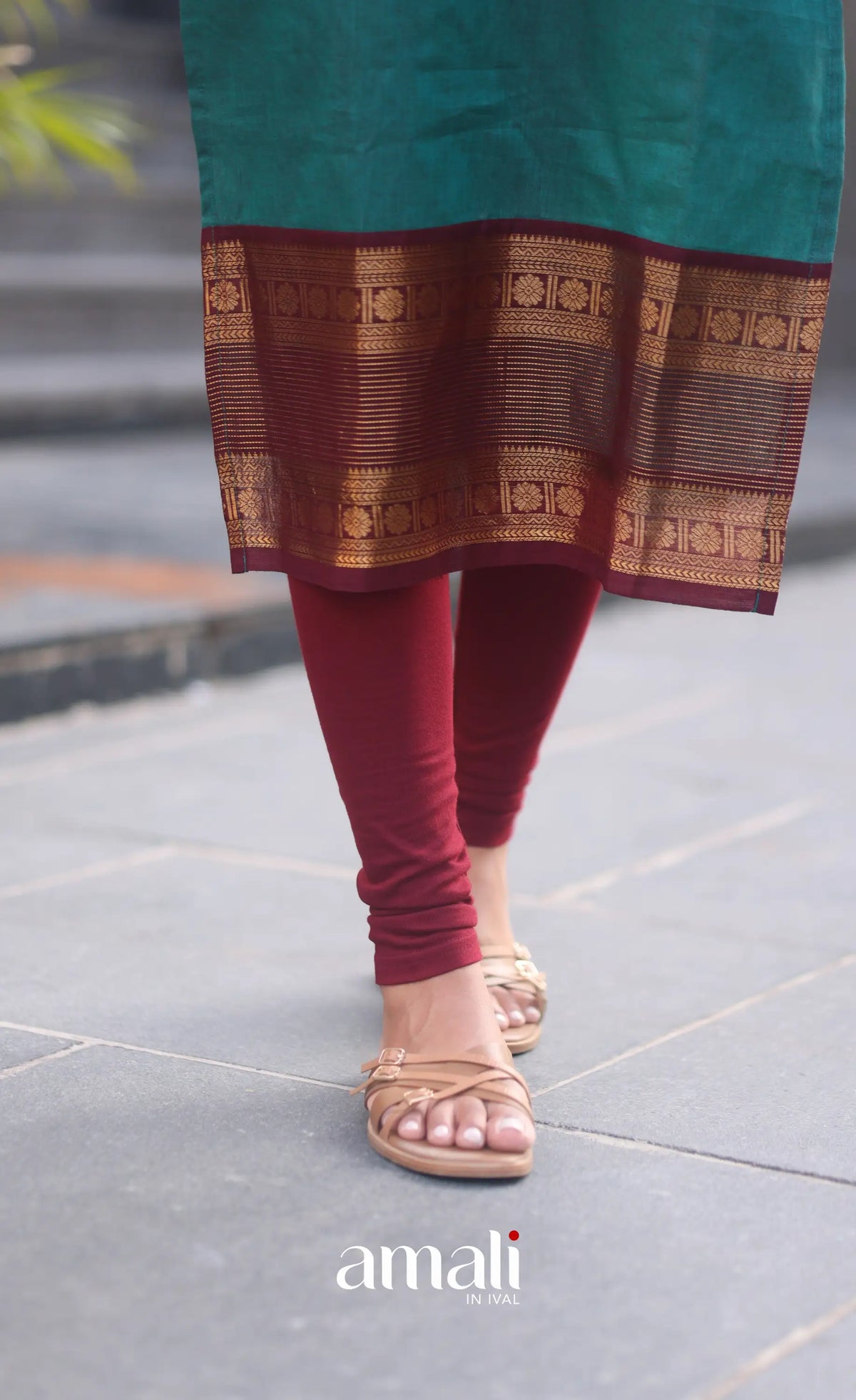 Dark Teal Blue and Maroonish Brown Chettinad Cotton Salwar Set - salwar
