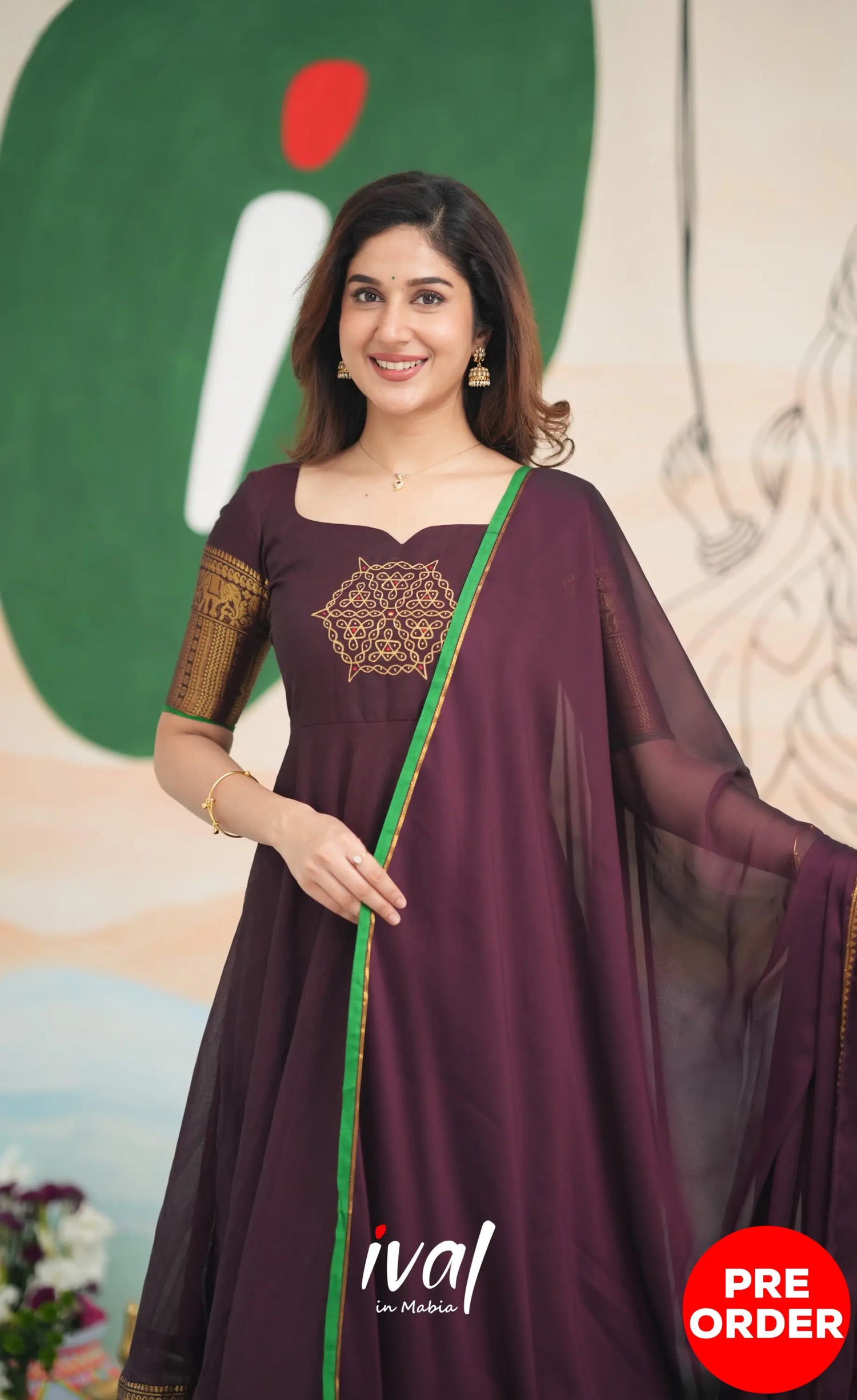 Dark Wine and Green Cotton Anarkali - PRE ORDER Anarkalis