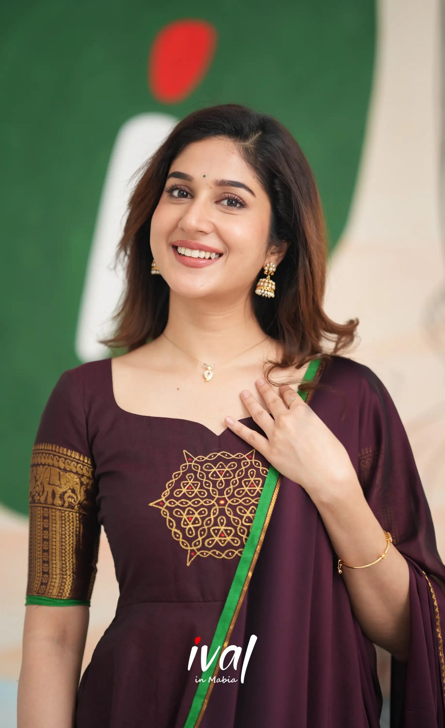 Dark Wine and Green Cotton Anarkali - PRE ORDER Anarkalis