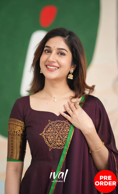 Dark Wine and Green Cotton Anarkali - PRE ORDER Anarkalis