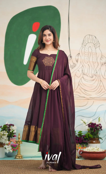 Dark Wine and Green Cotton Anarkali - PRE ORDER Anarkalis