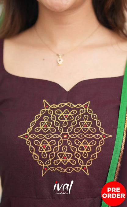 Dark Wine and Green Cotton Anarkali - PRE ORDER Anarkalis