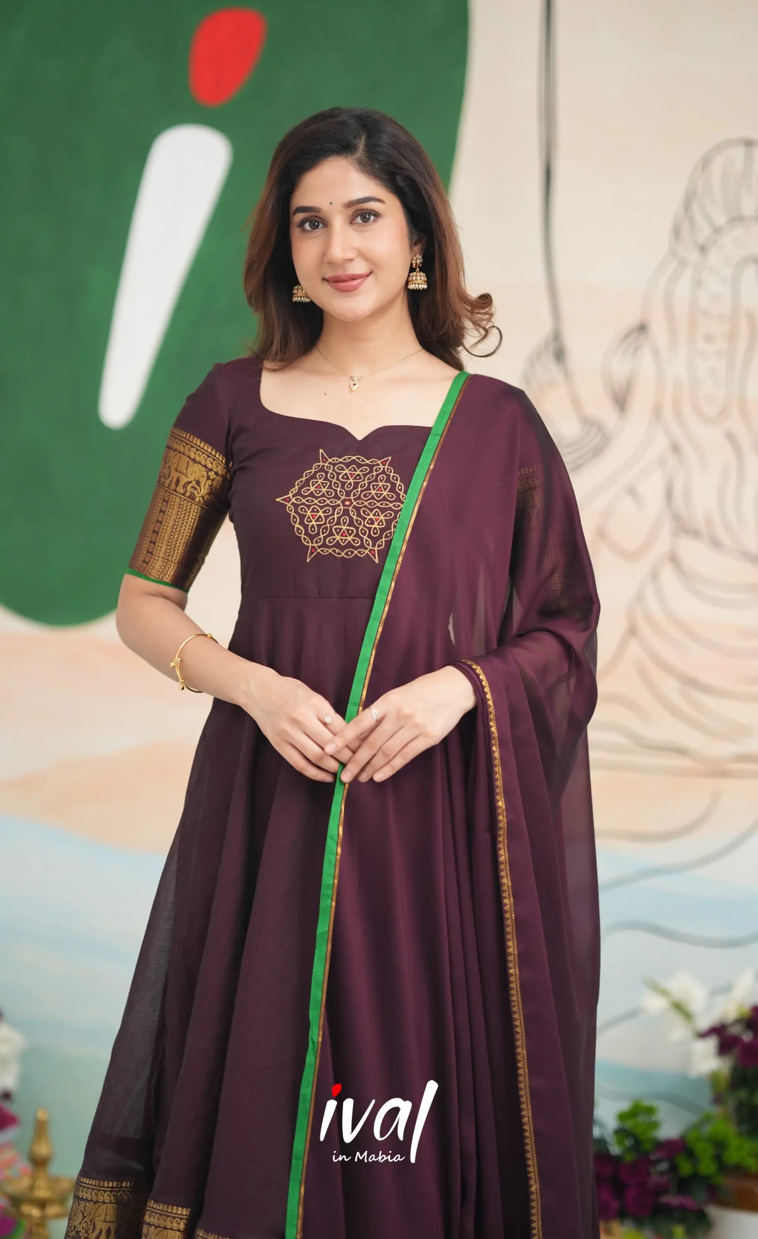 Dark Wine and Green Cotton Anarkali - PRE ORDER Anarkalis