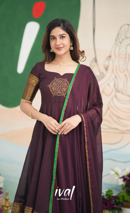 Dark Wine and Green Cotton Anarkali - PRE ORDER Anarkalis