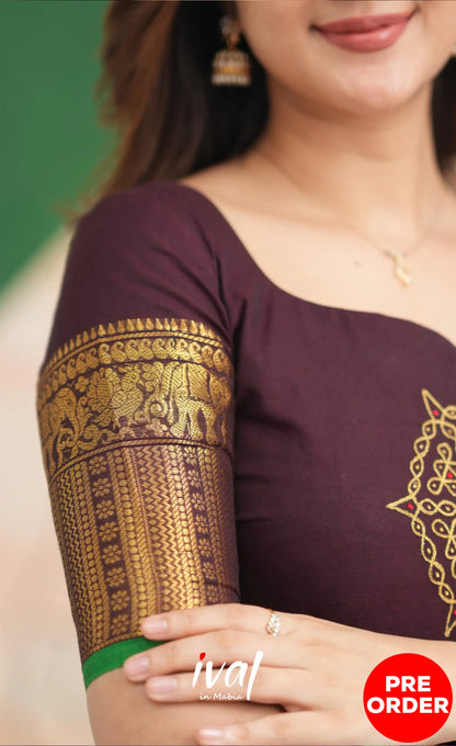 Dark Wine and Green Cotton Anarkali - PRE ORDER Anarkalis