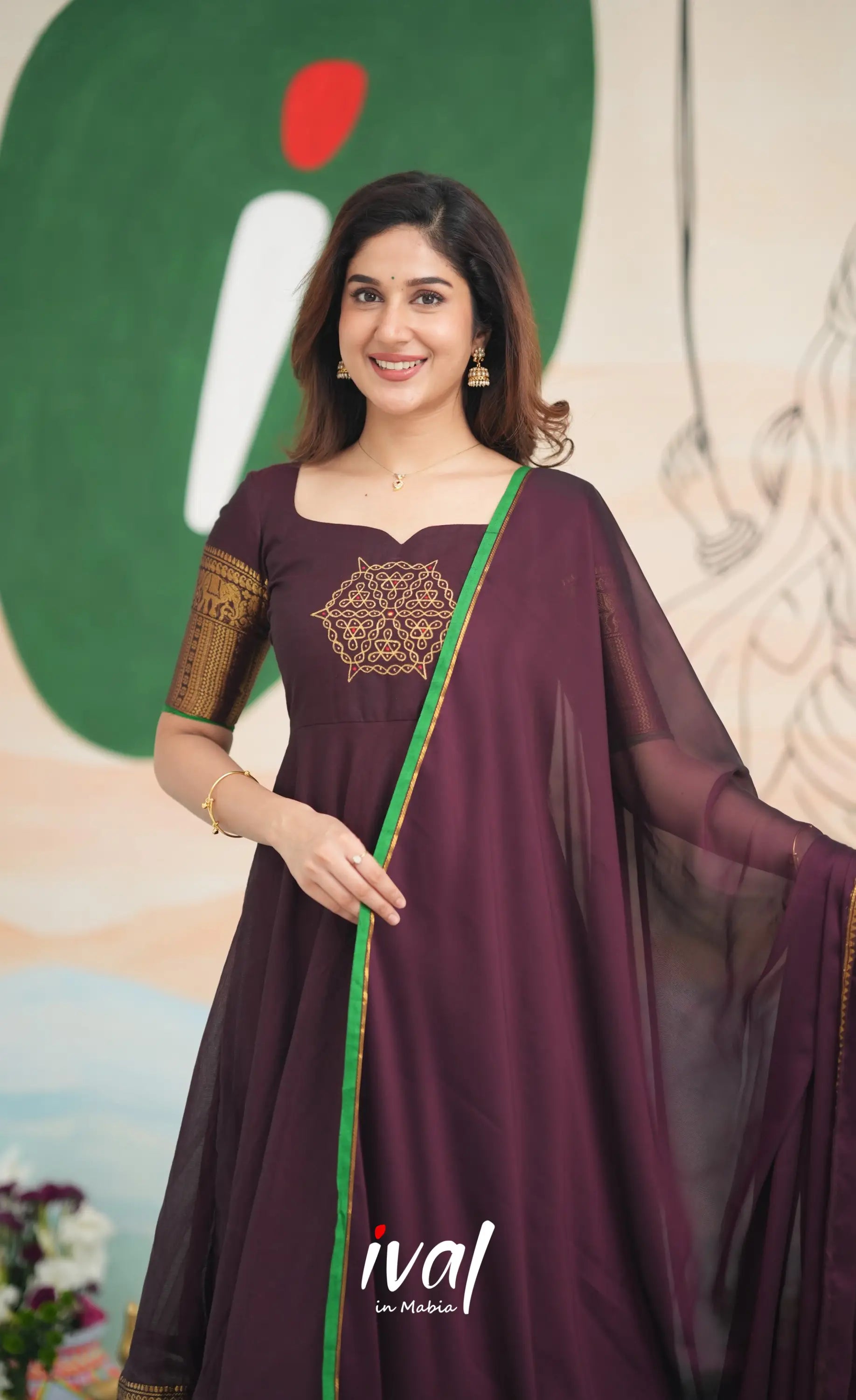 Dark Wine and Green Cotton Anarkali - PRE ORDER Anarkalis