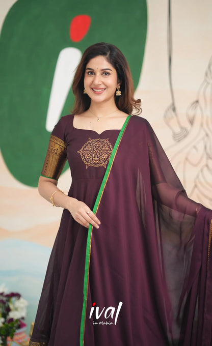 Dark Wine and Green Cotton Anarkali - PRE ORDER Anarkalis