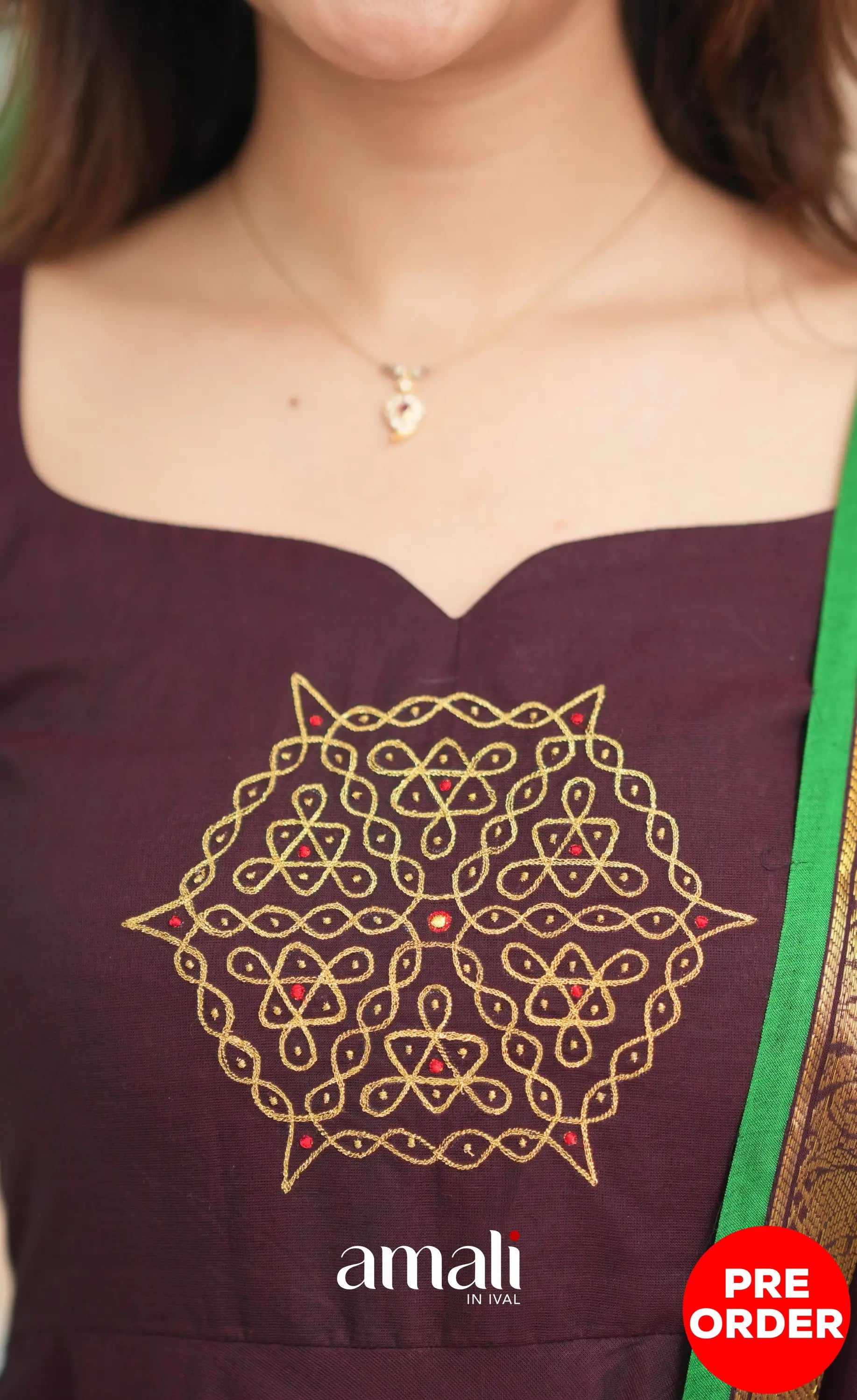 Dark Plum and Green Cotton Anarkali Anarkalis