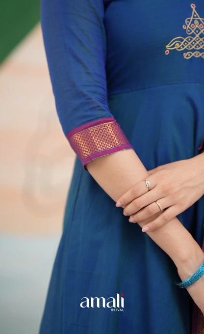 Deep blue and Magenta Narayanpet Cotton Anarkali - Anarkalis