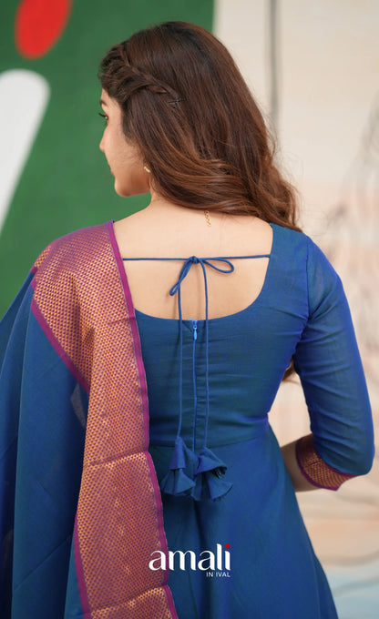 Deep blue and Magenta Narayanpet Cotton Anarkali - Anarkalis