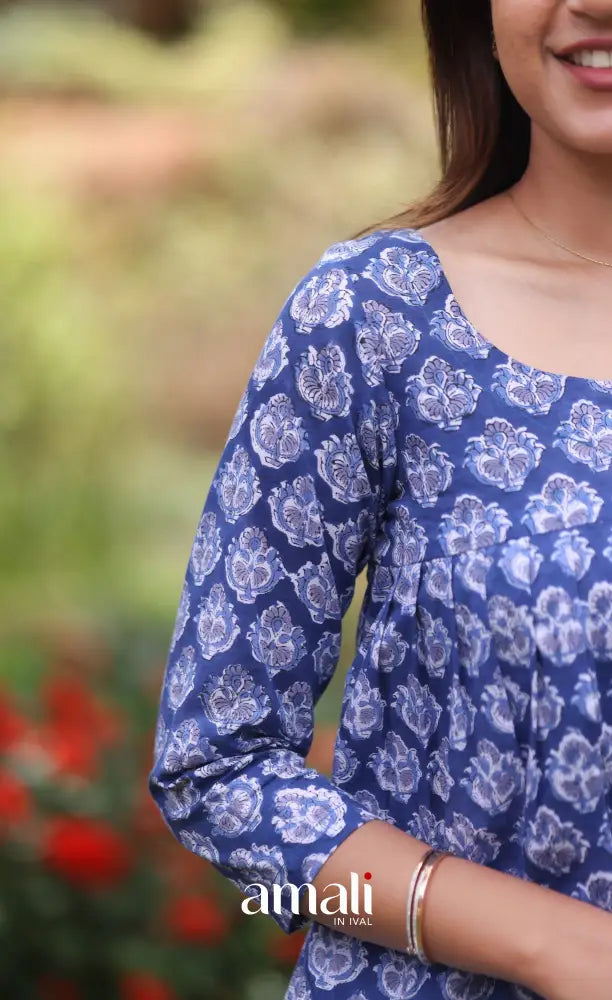 Deep Blue Jaipur Hand Block-Printed Short Top - salwar