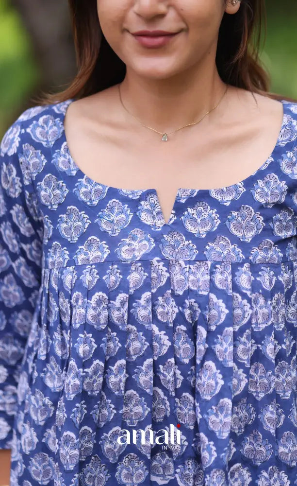 Deep Blue Jaipur Hand Block-Printed Short Top - salwar