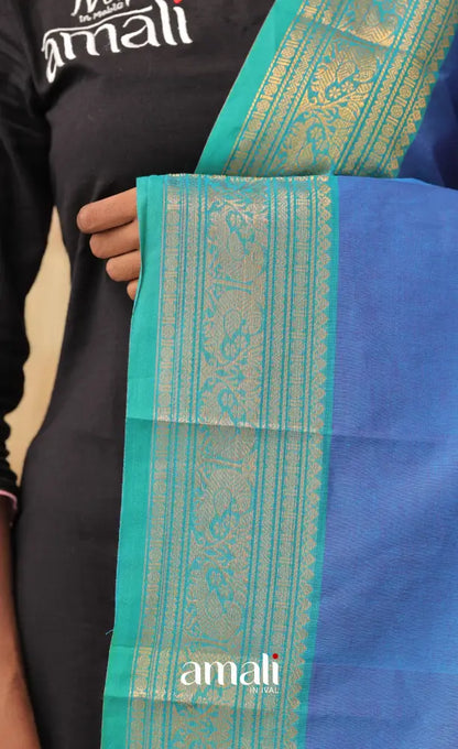 Deep Blue With Teal Blue Chettinad Cotton Dupatta salwar