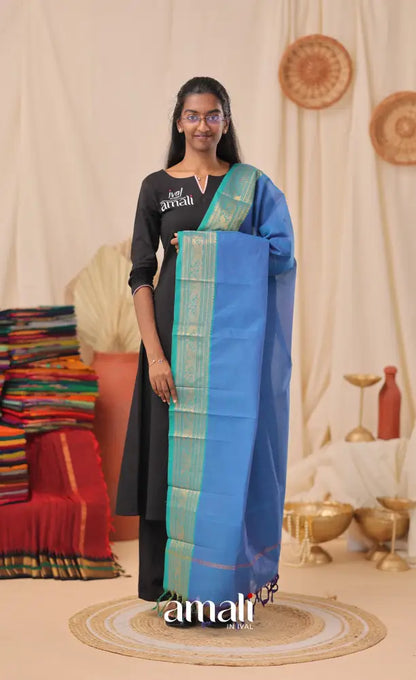Deep Blue With Teal Blue Chettinad Cotton Dupatta salwar