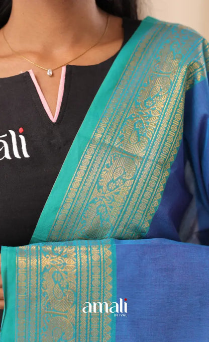 Deep Blue With Teal Blue Chettinad Cotton Dupatta salwar