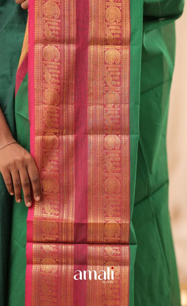 Deep Green With Magenta Pink Chettinad Cotton Dupatta salwar