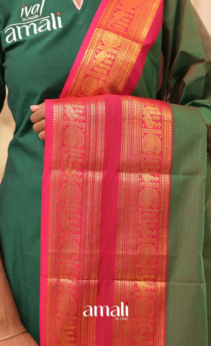 Deep Green With Magenta Pink Chettinad Cotton Dupatta salwar