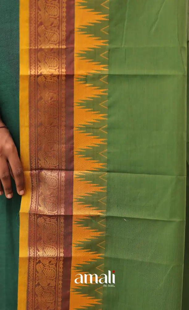 Deep Green With Mustard Yellow Chettinad Cotton Dupatta salwar