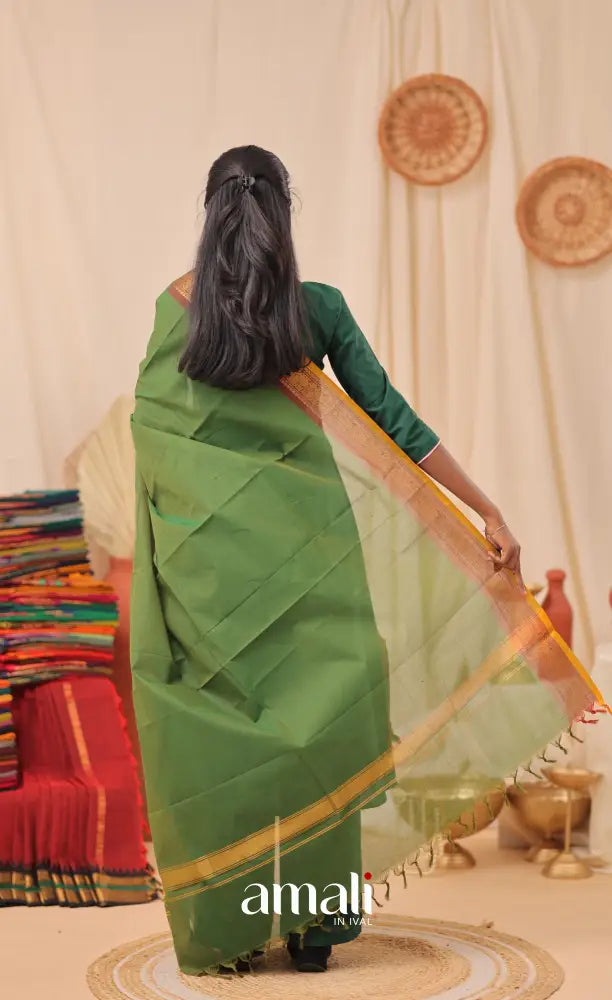 Deep Green With Mustard Yellow Chettinad Cotton Dupatta salwar