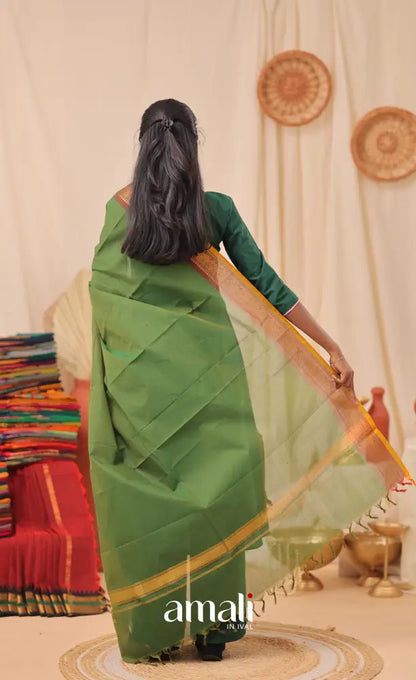 Deep Green With Mustard Yellow Chettinad Cotton Dupatta salwar