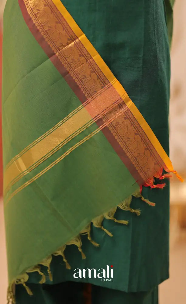 Deep Green With Mustard Yellow Chettinad Cotton Dupatta salwar