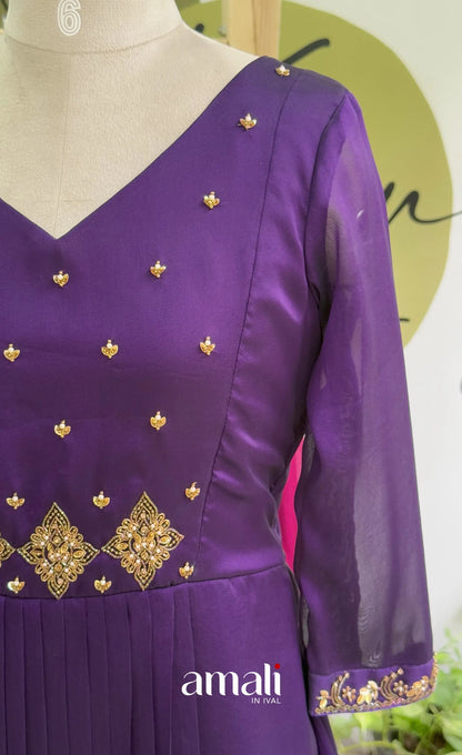 Deep Purple Aari Handworked Georgette A-Line Top - salwar