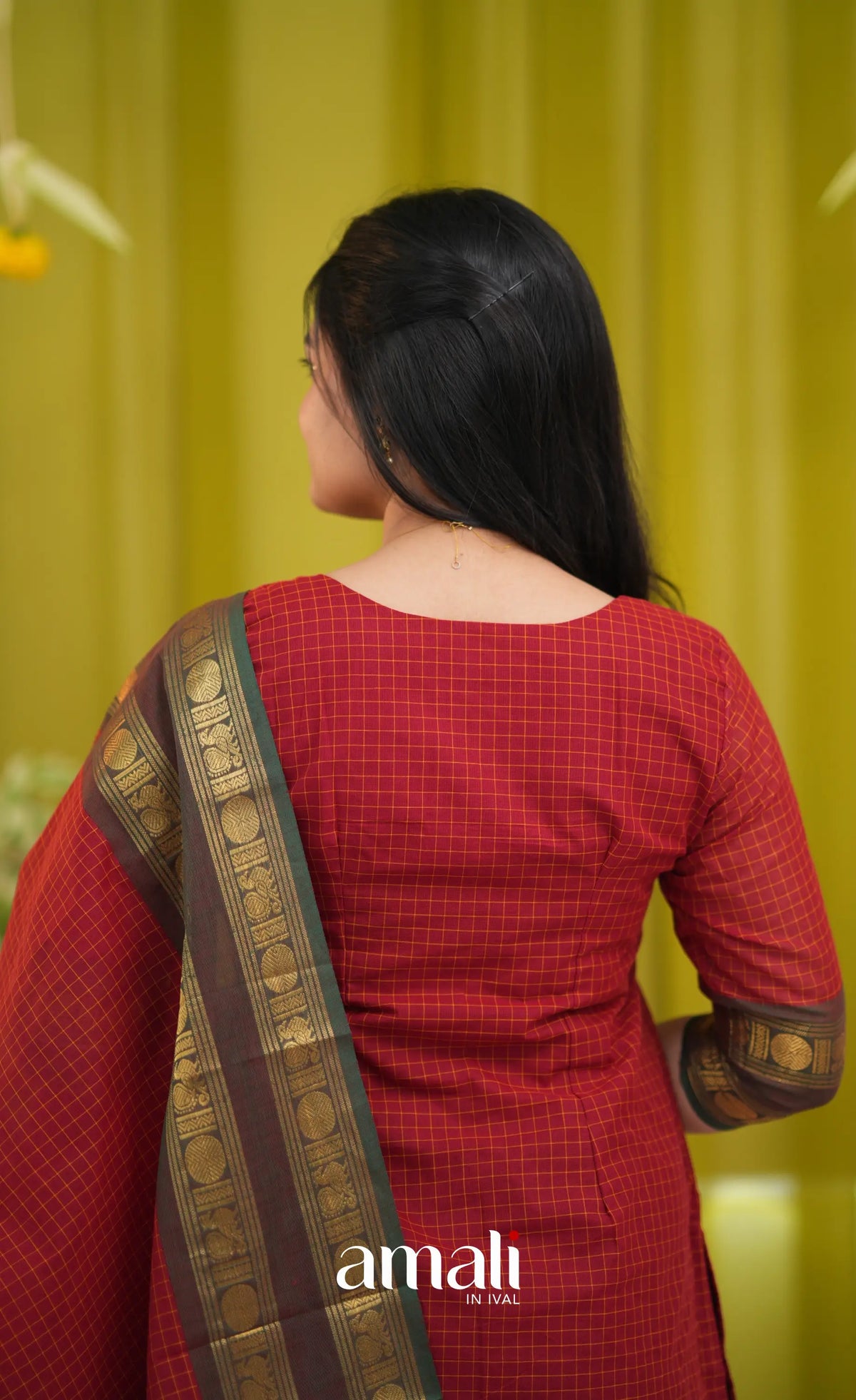 Deep red Chettinad Cotton Salwar Set - salwar