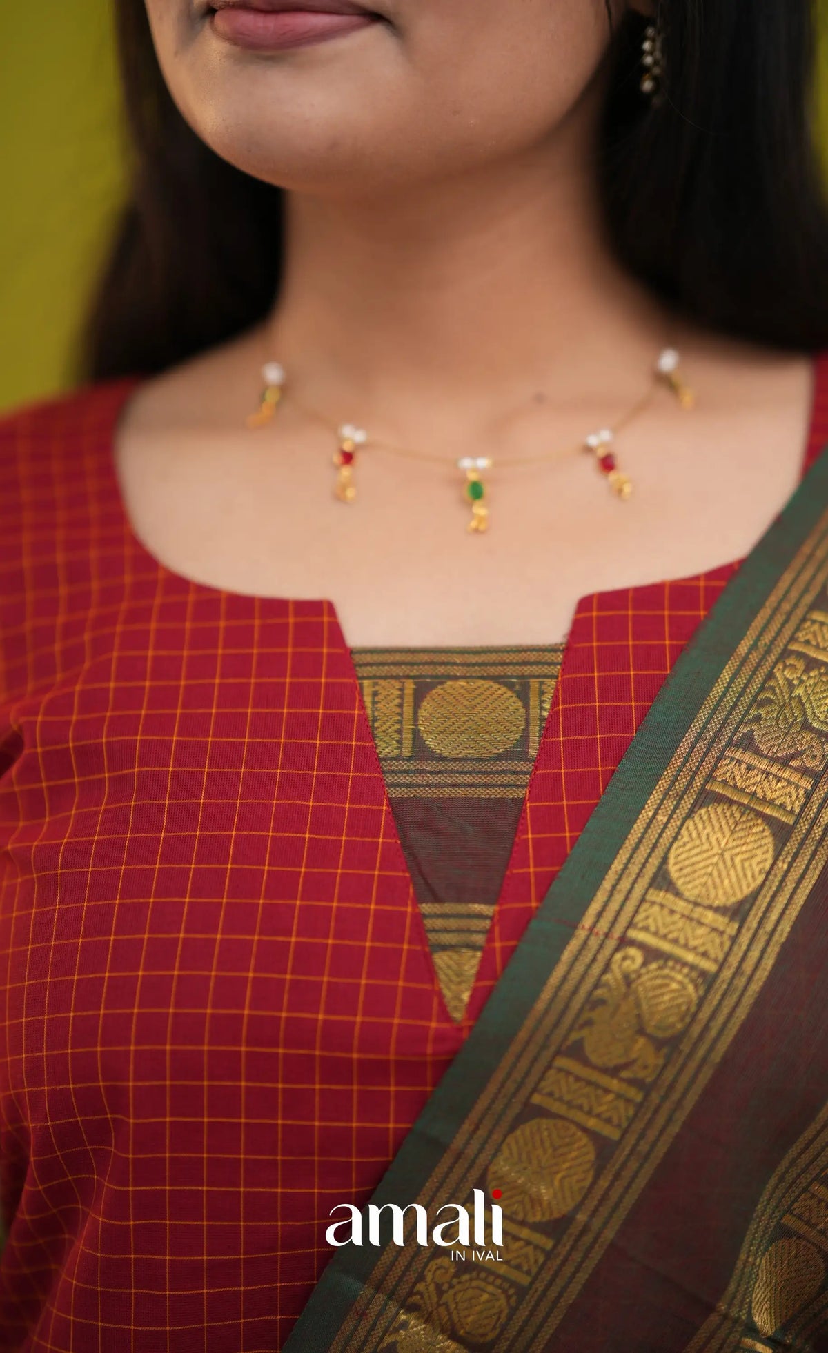 Deep red Chettinad Cotton Salwar Set - salwar