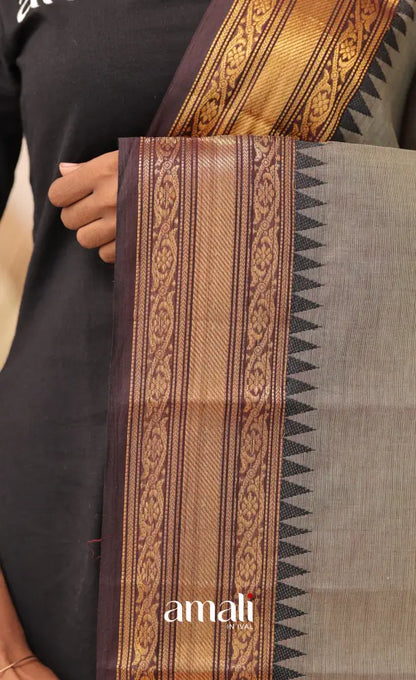 Dusty Green With Black Chettinad Cotton Dupatta salwar
