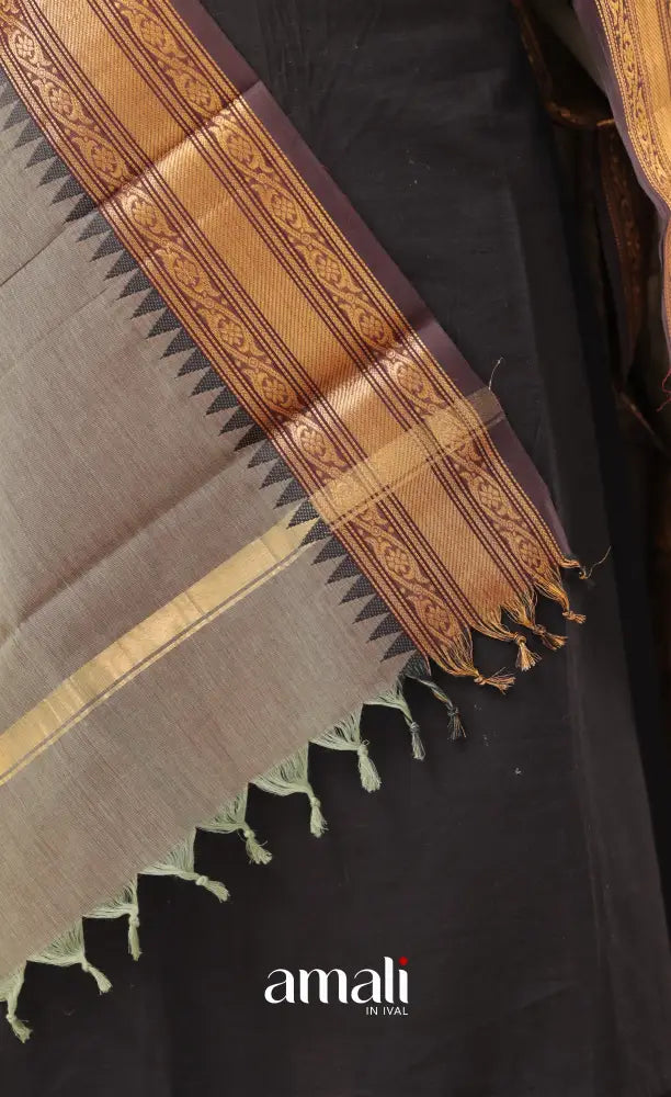 Dusty Green With Black Chettinad Cotton Dupatta salwar