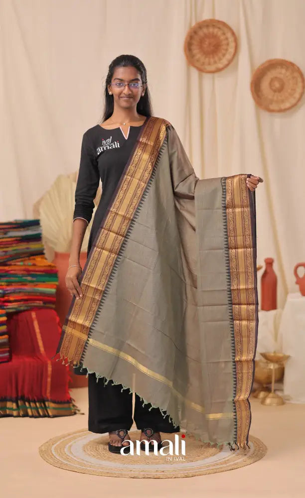 Dusty Green With Black Chettinad Cotton Dupatta salwar