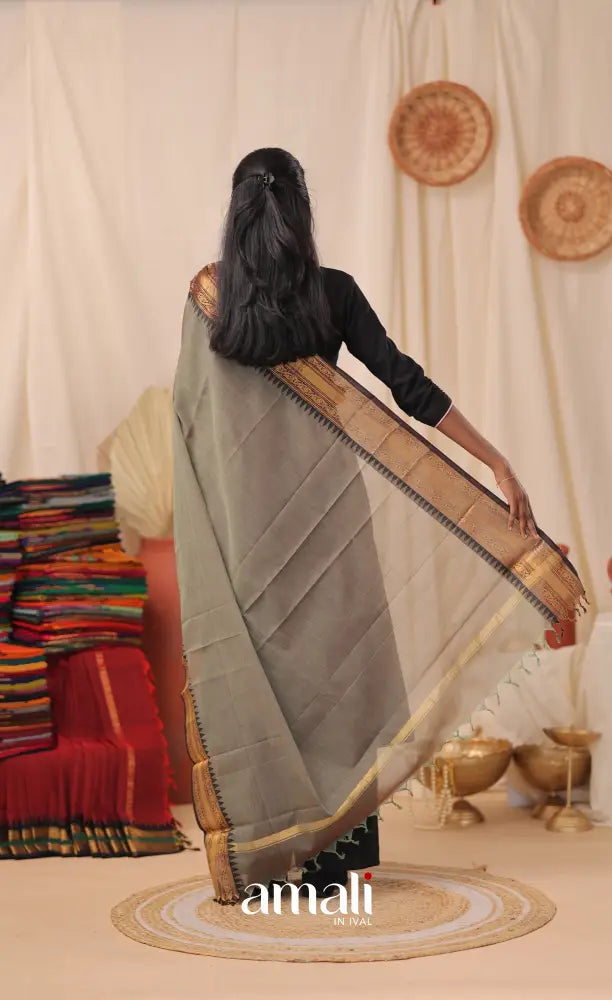 Dusty Green With Black Chettinad Cotton Dupatta salwar