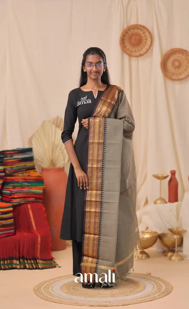 Dusty Green With Black Chettinad Cotton Dupatta salwar