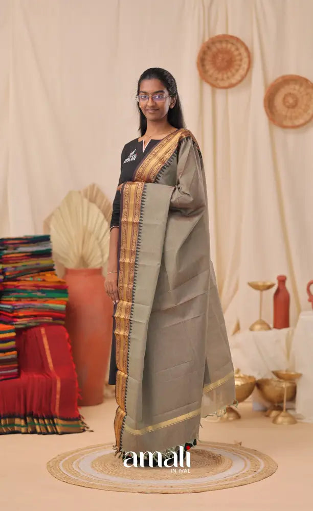 Dusty Green With Black Chettinad Cotton Dupatta salwar