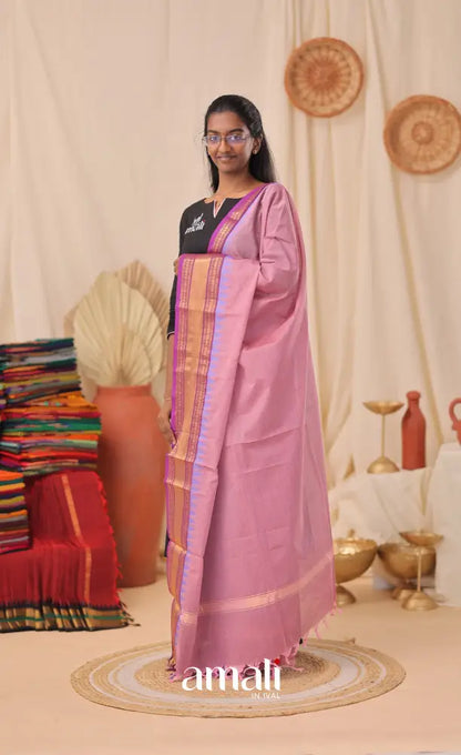 Dusty Pink With Purple Chettinad Cotton Dupatta salwar