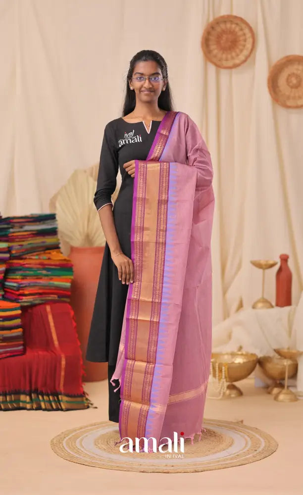 Dusty Pink With Purple Chettinad Cotton Dupatta salwar