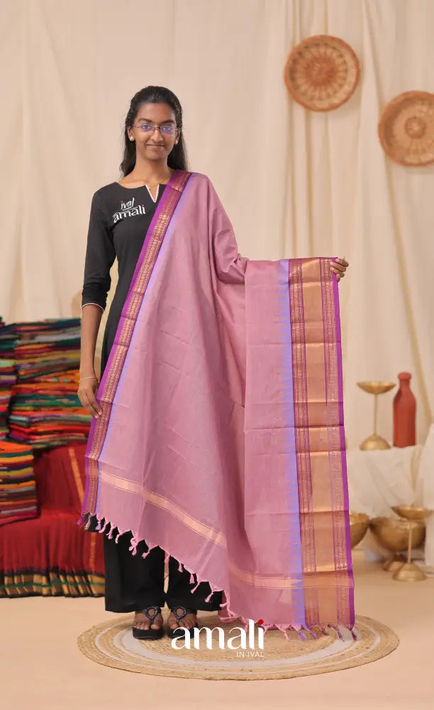 Dusty Pink With Purple Chettinad Cotton Dupatta salwar